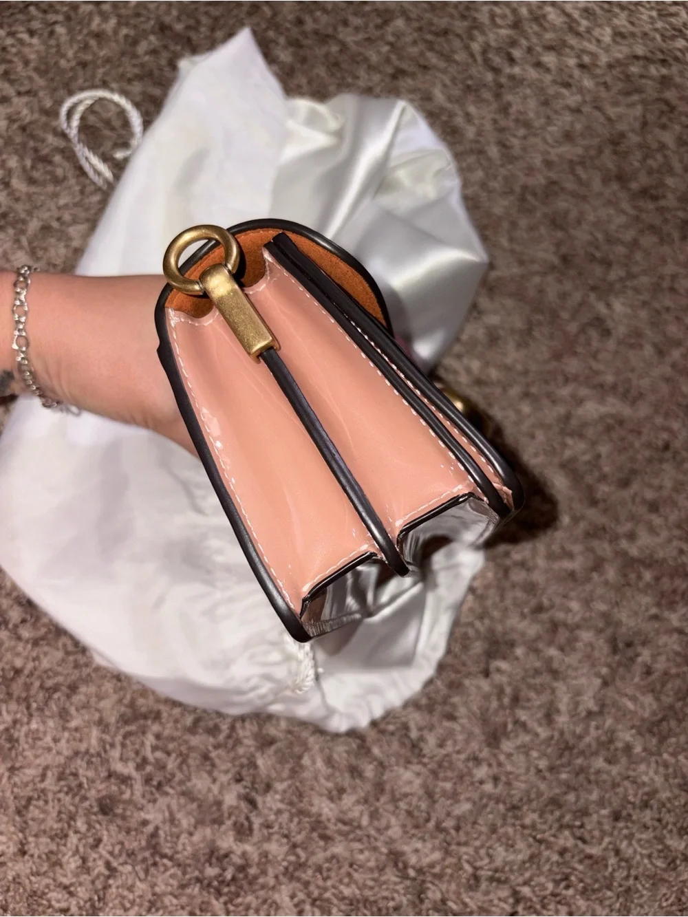 Coach Pink Patent Leather Signature C Buckle Crossbody
